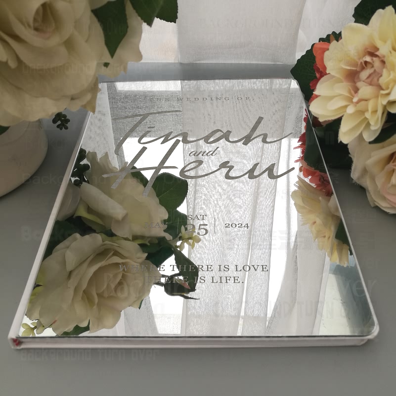Personalized Guest Book - Personalisiertes Hochzeits-Gästebuch Rustikaler Spiegel Gravierte Kalligrafie