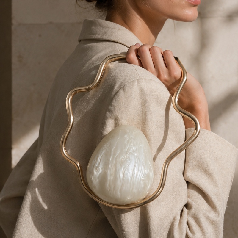 Wedding Vendor - Damen Mini-Acryl-Eiertasche, Niedliche Perlen-Abendclutch mit Goldrahmen