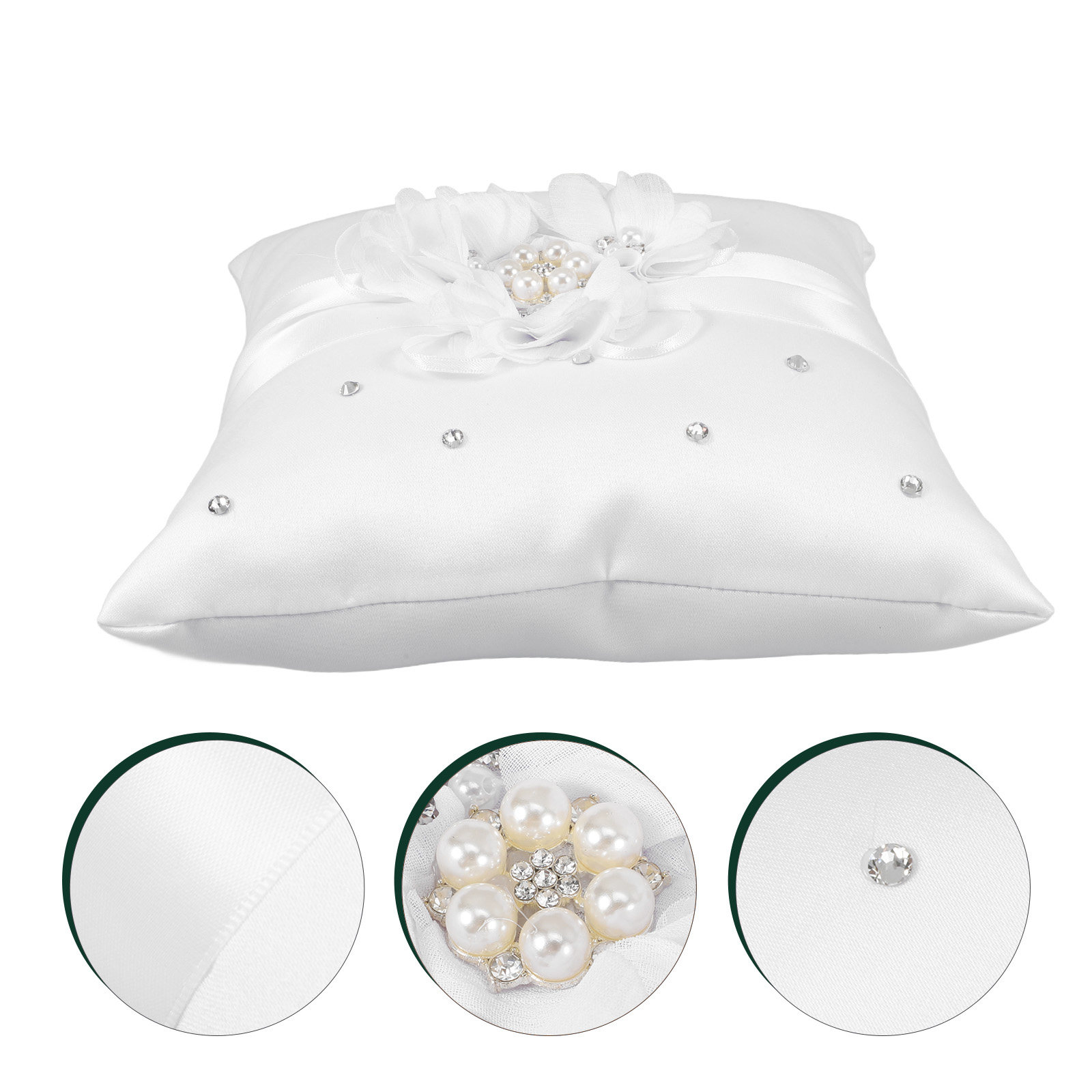 Ring Bearer Pillow - 20x20cm Blumen-Hochzeitsringkissen mit Perlen und Bandverzierung,