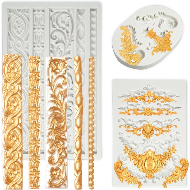 Wedding Vendor - 3er-Set Barock-Silikonformen, Rollenförmige Silikon-Barockform, Silikon-Kuchenform, Zuckergussform,