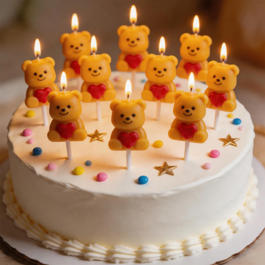 Unity Candle Set - 5 Stück Kreative Liebesbären-Kerzen Kuchendekoration Bärenförmige