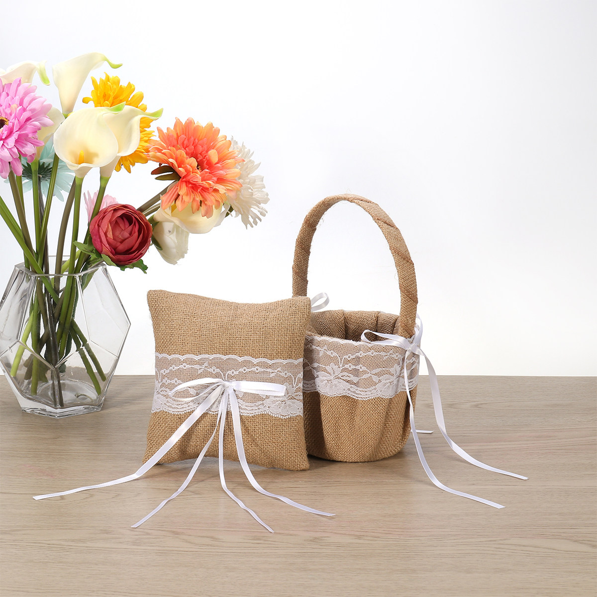 Set aus 6 Jute-Spitzen-Blumenk – Ring Bearer Pillow Bewertung und Preis
